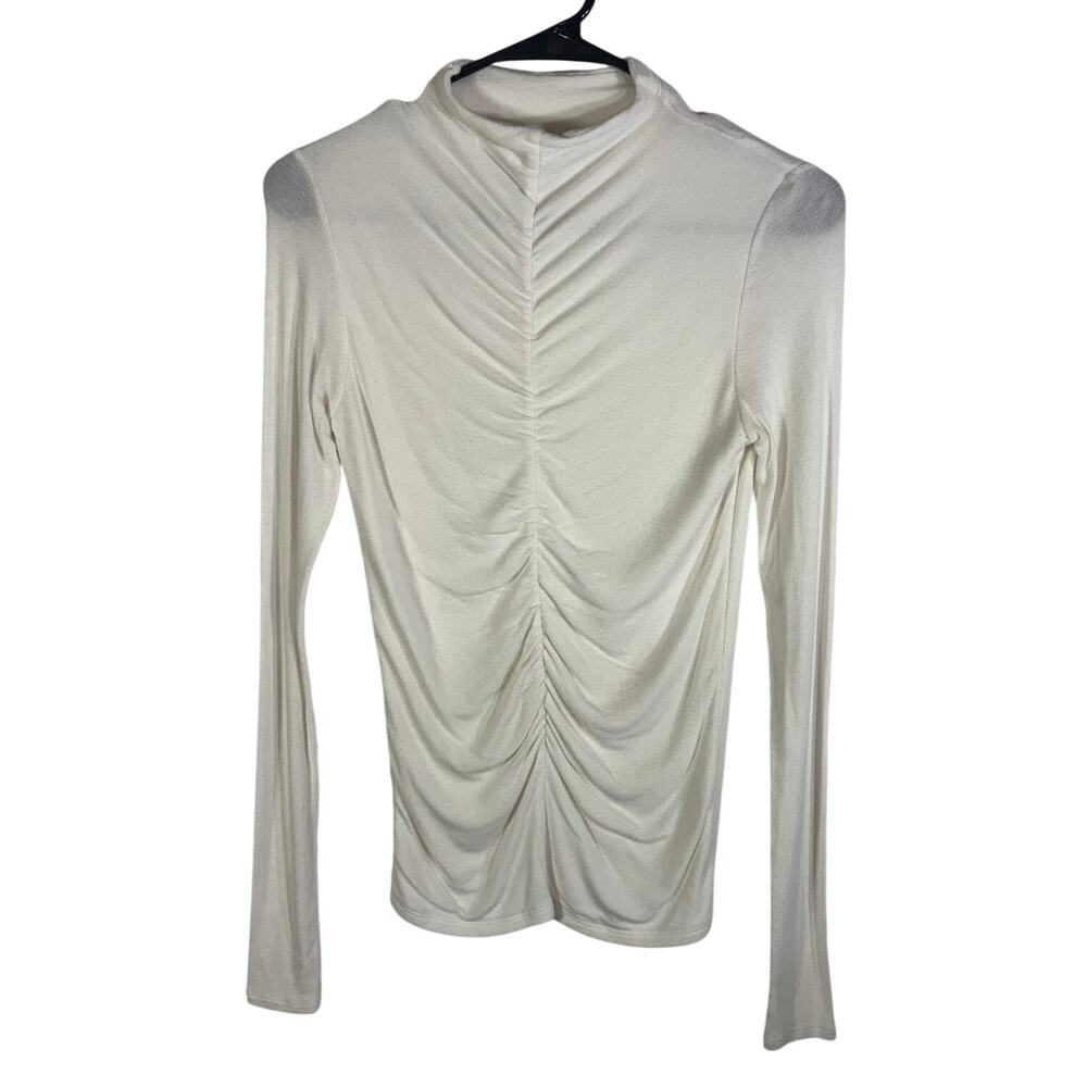 Veronica Beard Jeans Cream White Ruched Center Mock Neck Top Size XS Ribbed